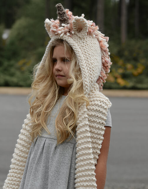 Unice Unicorn Hooded Scarf Knitting Pattern