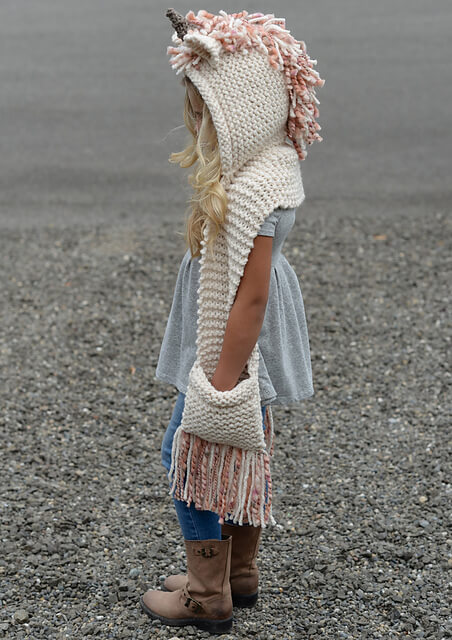 Unice Unicorn Hooded Scarf Knitting Pattern