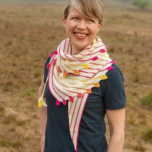 Fun Pompom Shawlette Knitting Pattern