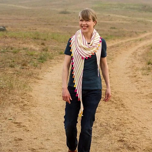 Fun Pompom Shawlette Knitting Pattern