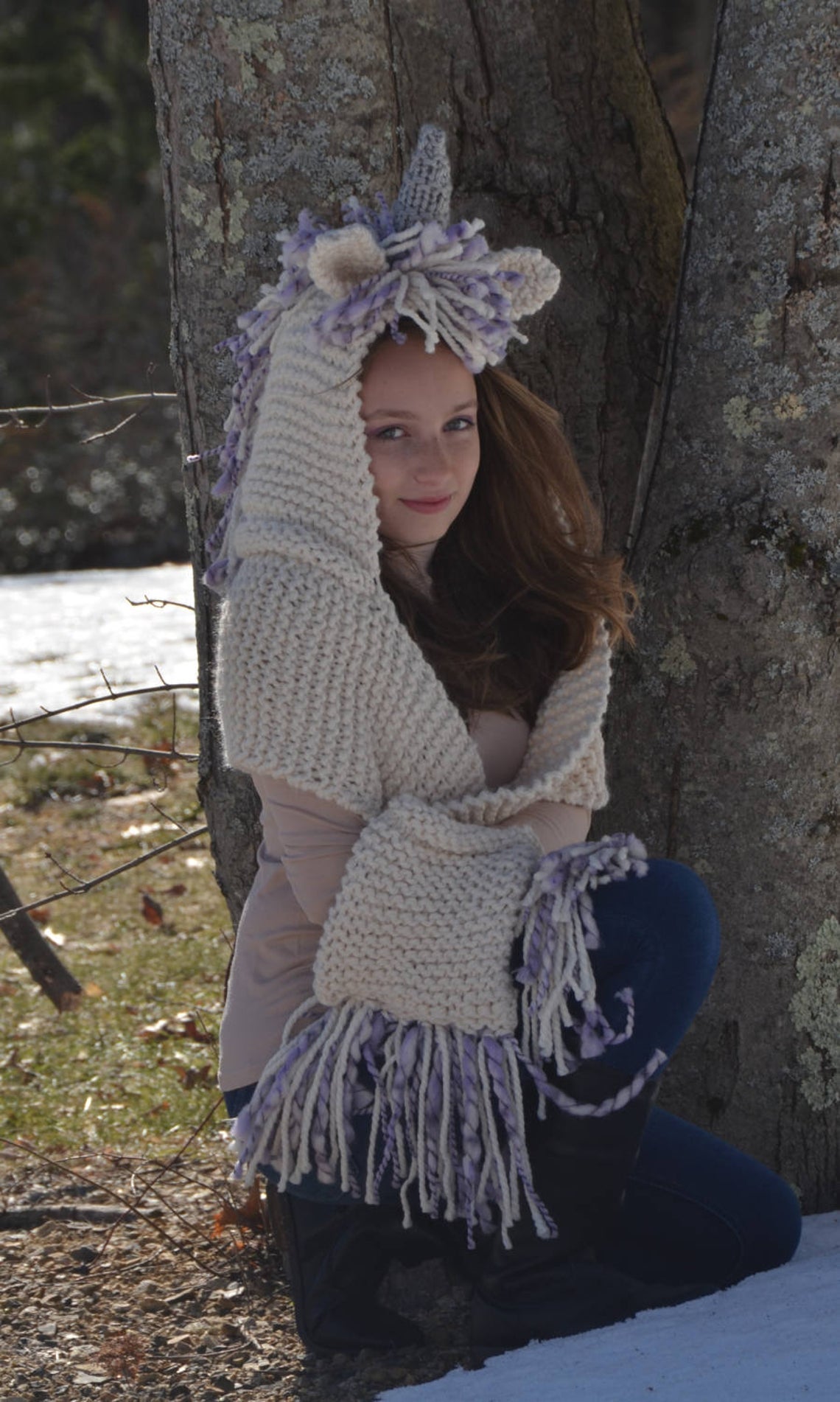 Unice Unicorn Hooded Scarf Knitting Pattern