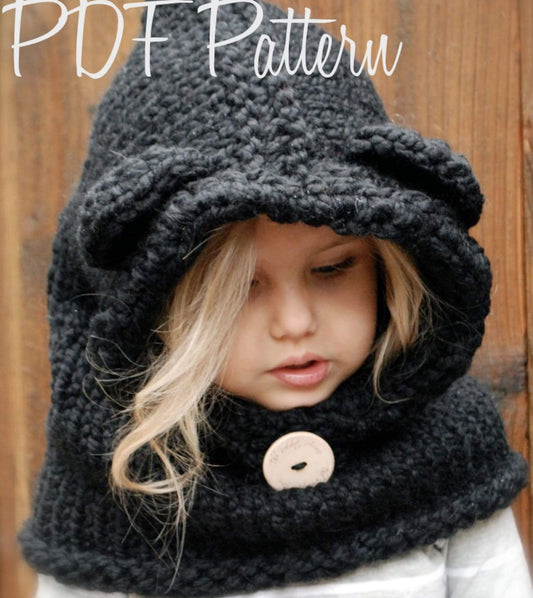 Bear Cowl Knitting Pattern (6/9 month - 12/18 month - Toddler - Child - Adult sizes)